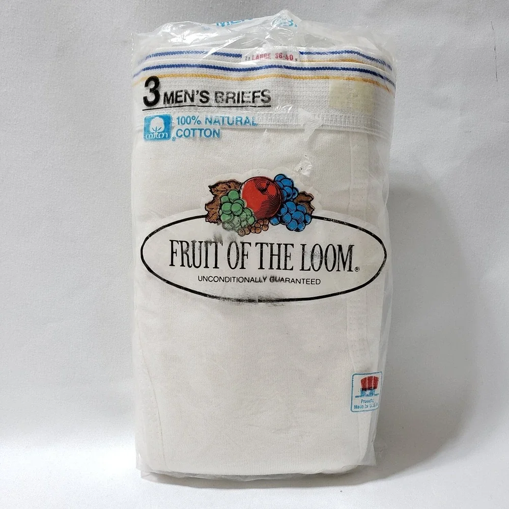 38-40 Vintage 1980s Fruit of the Loom Men's Mid Rise USA Made White Briefs 3 Pck - Picture 1 of 5